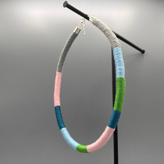 Thread Wrapped Rope Necklace - Grey Pastel Stripe
