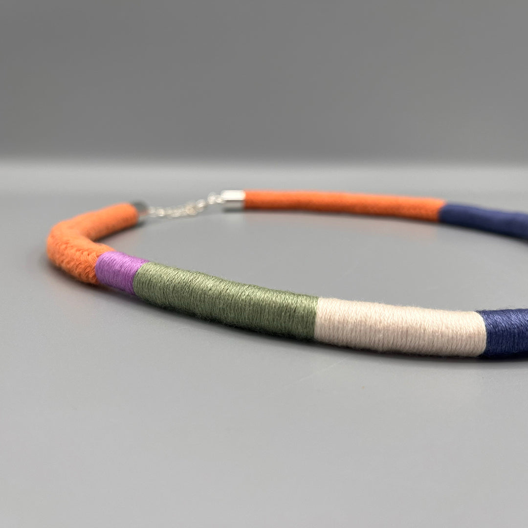 Thread Wrapped Rope Necklace - Orange Pastel Stripe