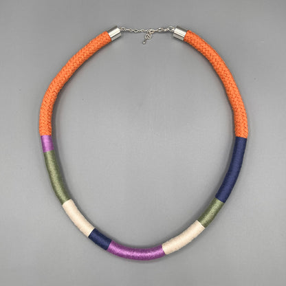 Thread Wrapped Rope Necklace - Orange Pastel Stripe