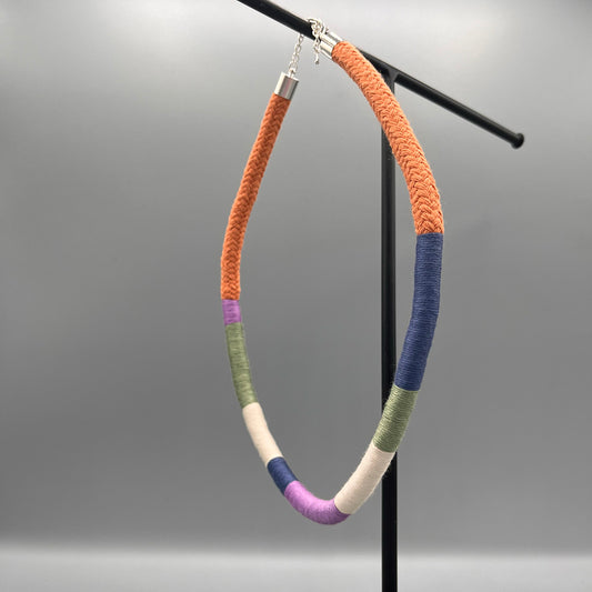 Thread Wrapped Rope Necklace - Orange Pastel Stripe