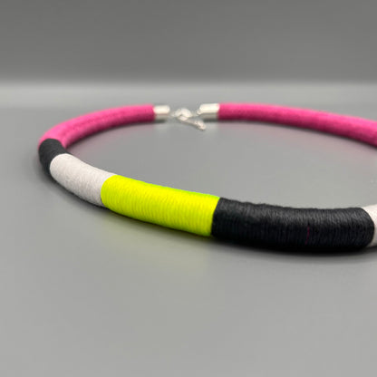 Thread Wrapped Rope Necklace - Pink Neon Stripe