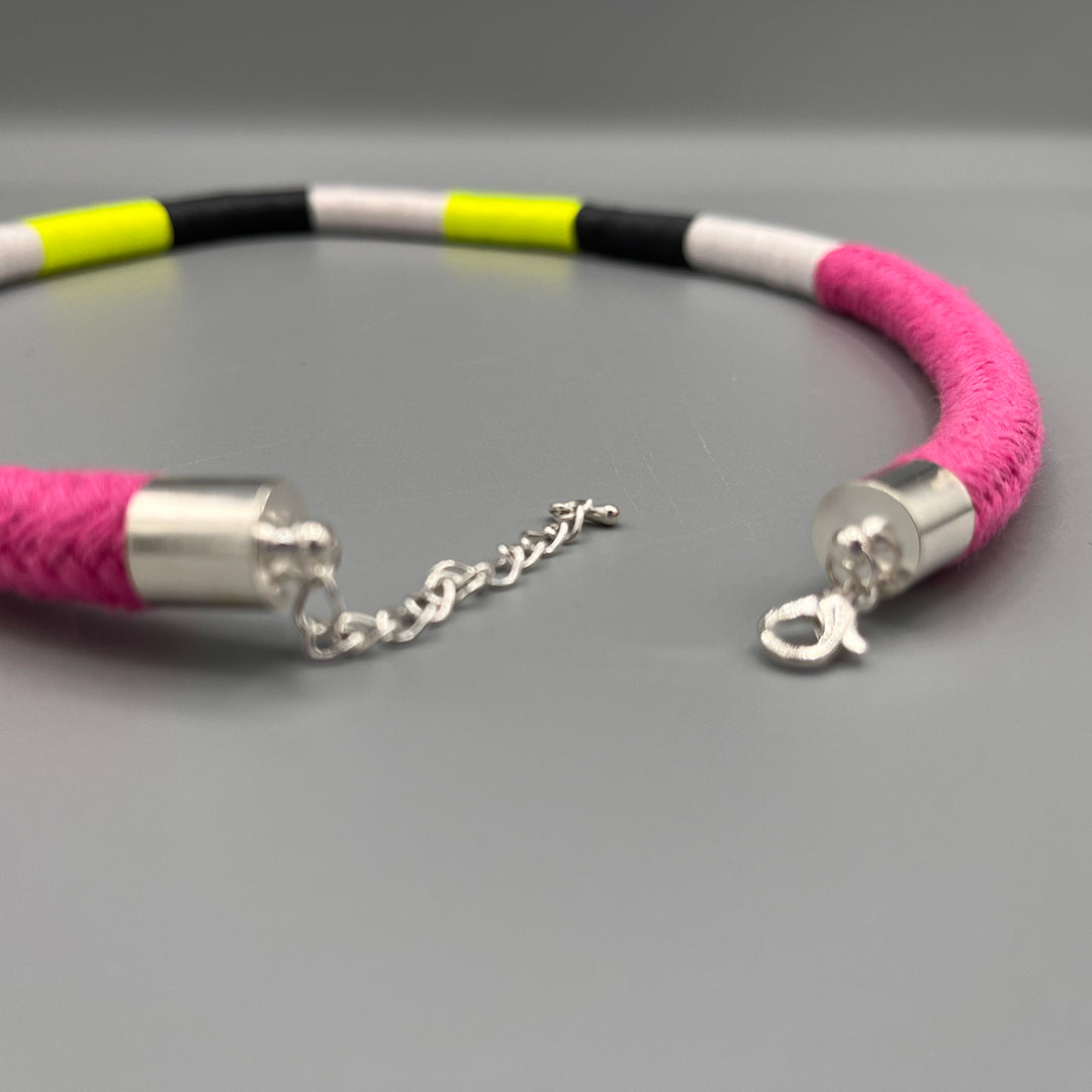 Thread Wrapped Rope Necklace - Pink Neon Stripe