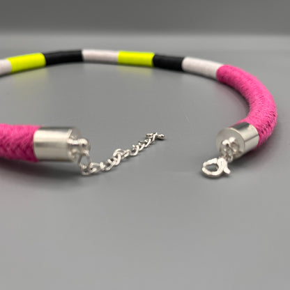 Thread Wrapped Rope Necklace - Pink Neon Stripe
