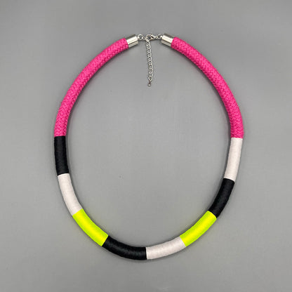 Thread Wrapped Rope Necklace - Pink Neon Stripe