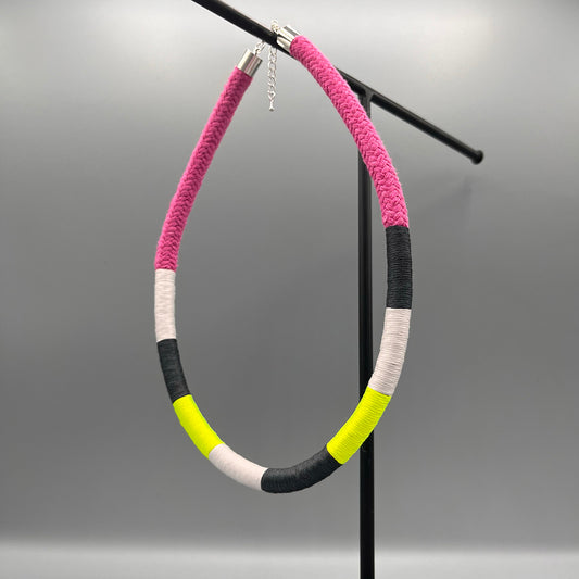 Thread Wrapped Rope Necklace - Pink Neon Stripe