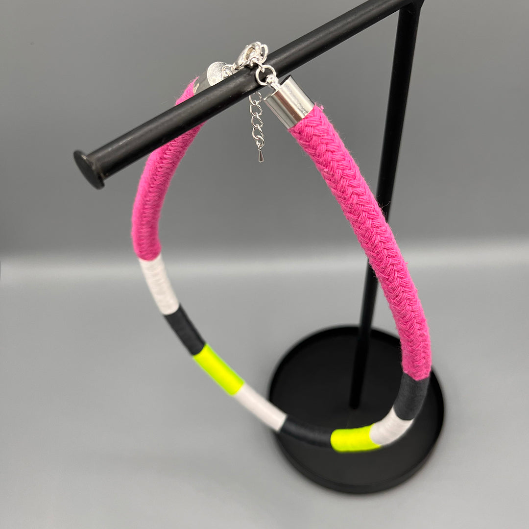 Thread Wrapped Rope Necklace - Pink Neon Stripe