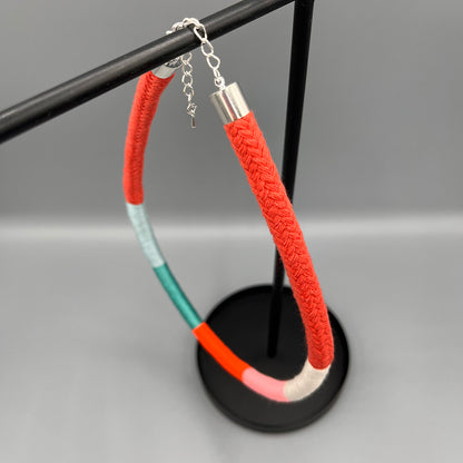 Thread Wrapped Rope Necklace - Red Mint Stripe