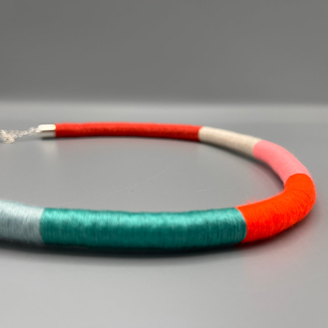 Thread Wrapped Rope Necklace - Red Mint Stripe