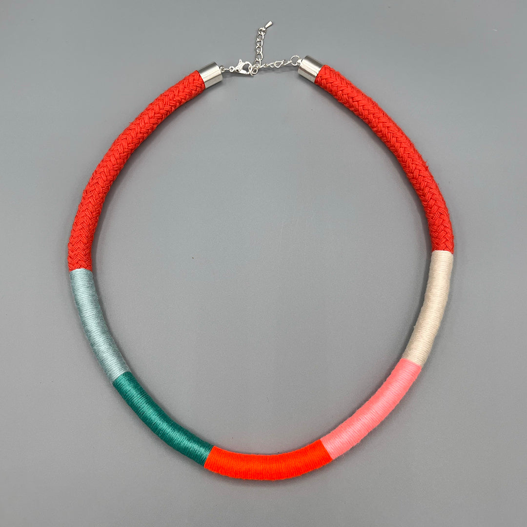 Thread Wrapped Rope Necklace - Red Mint Stripe