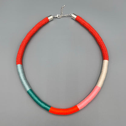 Thread Wrapped Rope Necklace - Red Mint Stripe