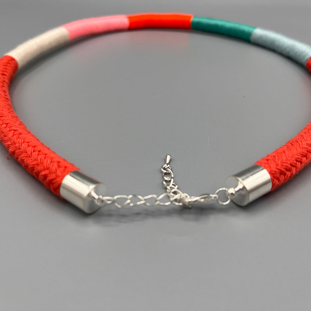 Thread Wrapped Rope Necklace - Red Mint Stripe