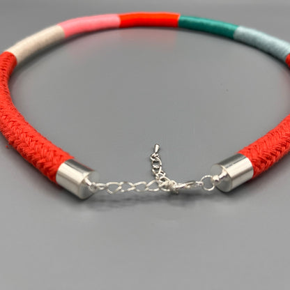 Thread Wrapped Rope Necklace - Red Mint Stripe