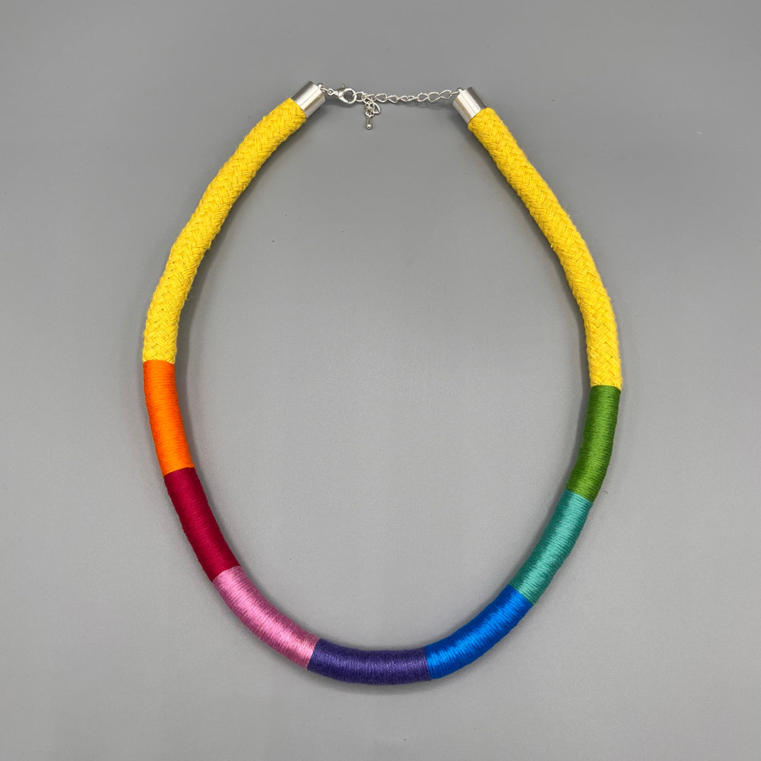 Thread Wrapped Rope Necklace - Yellow Rainbow