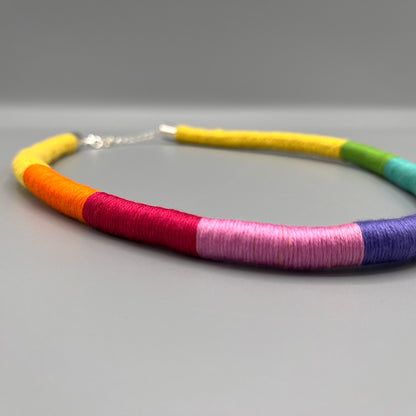 Thread Wrapped Rope Necklace - Yellow Rainbow