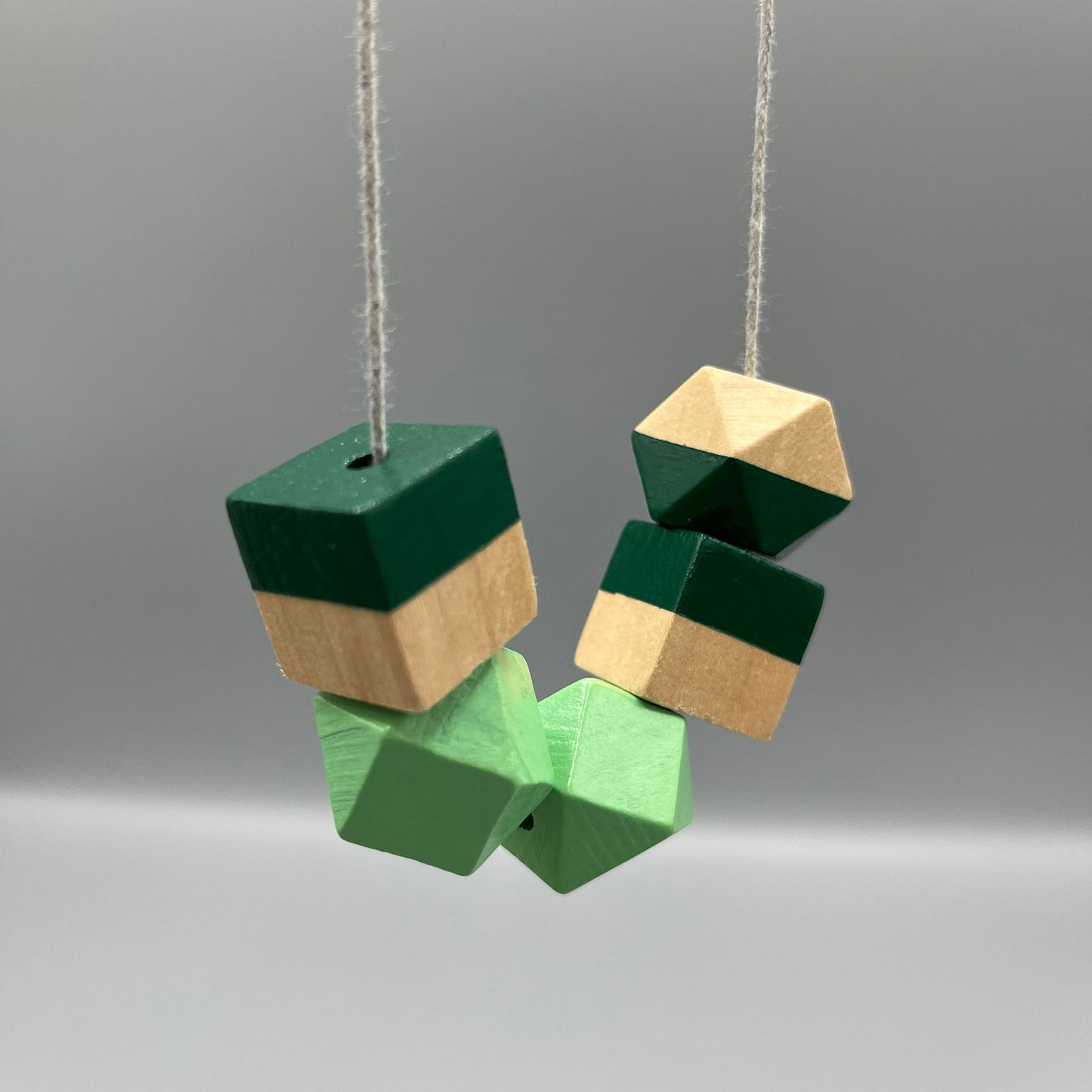Wooden Bead Necklace – Mint & Forest Green