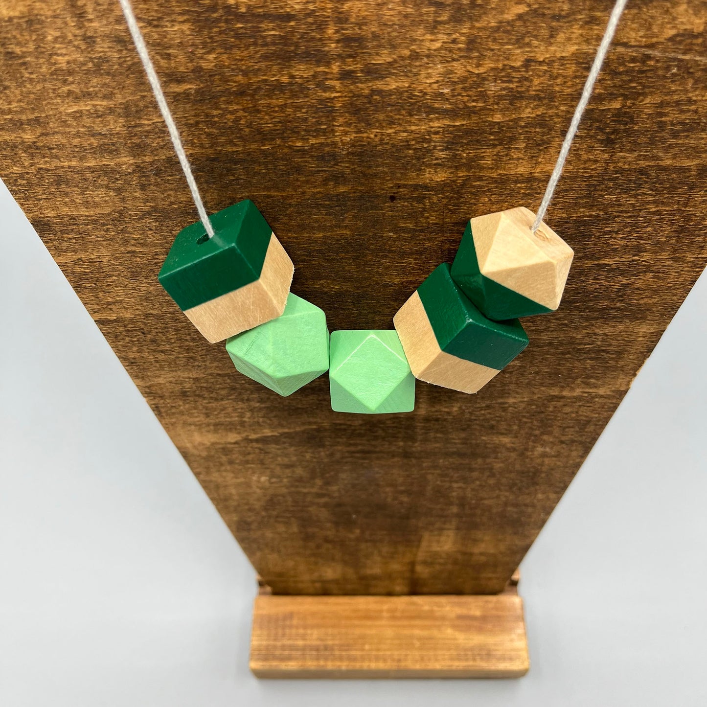 Wooden Bead Necklace – Mint & Forest Green