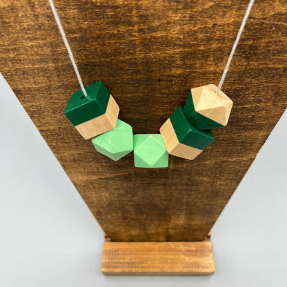 Wooden Bead Necklace – Mint & Forest Green