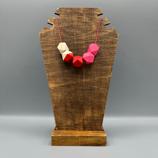 Wooden Bead Necklace – Red & Pink