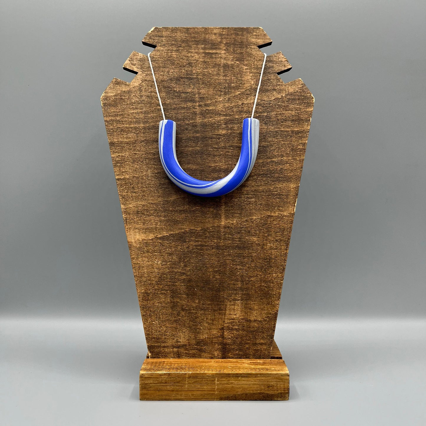 Polymer Clay Tubular Necklace – Marbled Blue & Silver