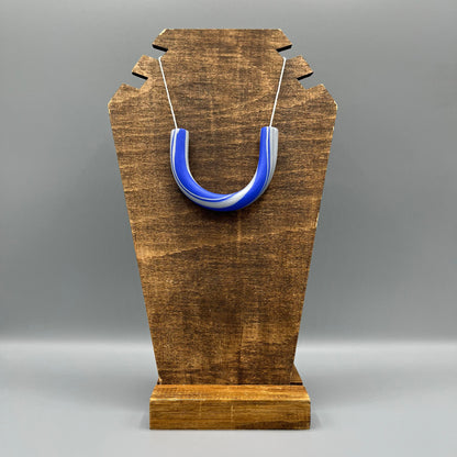 Polymer Clay Tubular Necklace – Marbled Blue & Silver