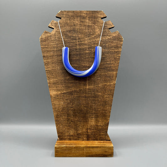 Polymer Clay Tubular Necklace – Marbled Blue & Silver