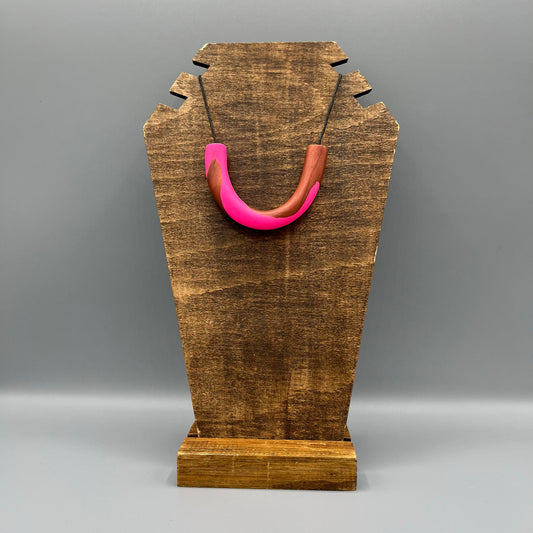 Polymer Clay Tubular Necklace – Marbled Neon Pink & Bronze