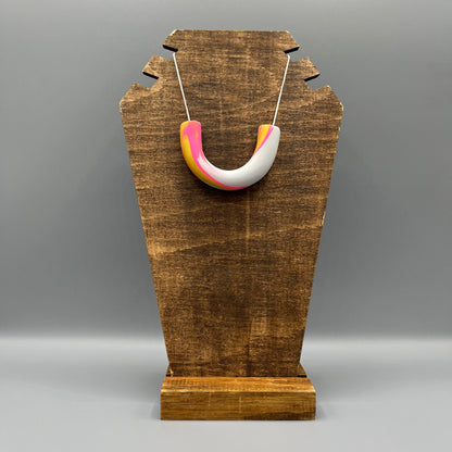 Polymer Clay Tubular Necklace – Marbled Neon Pink, Gold & Grey