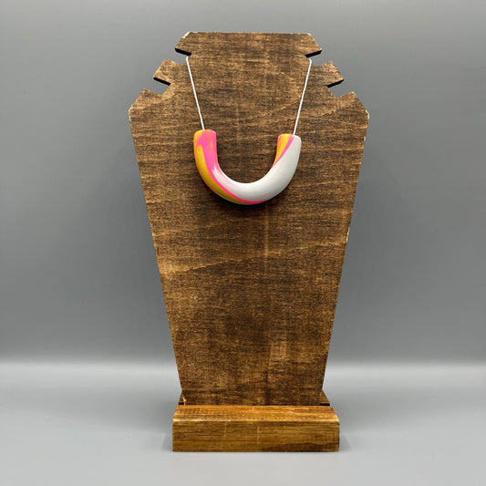 Polymer Clay Tubular Necklace – Marbled Neon Pink, Gold & Grey