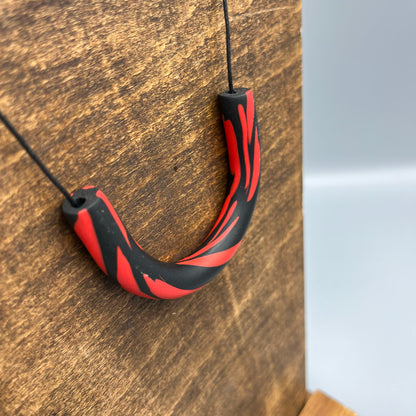 Polymer Clay Tubular Necklace – Marbled Red & Black