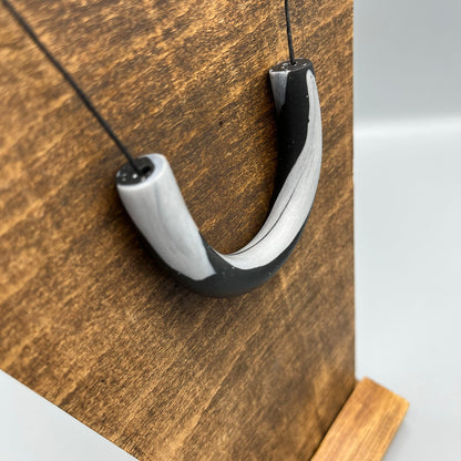 Polymer Clay Tubular Necklace – Marbled Silver & Black