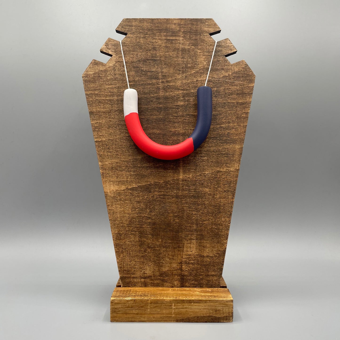 Polymer Clay Tubular Necklace – Navy, Red & Grey