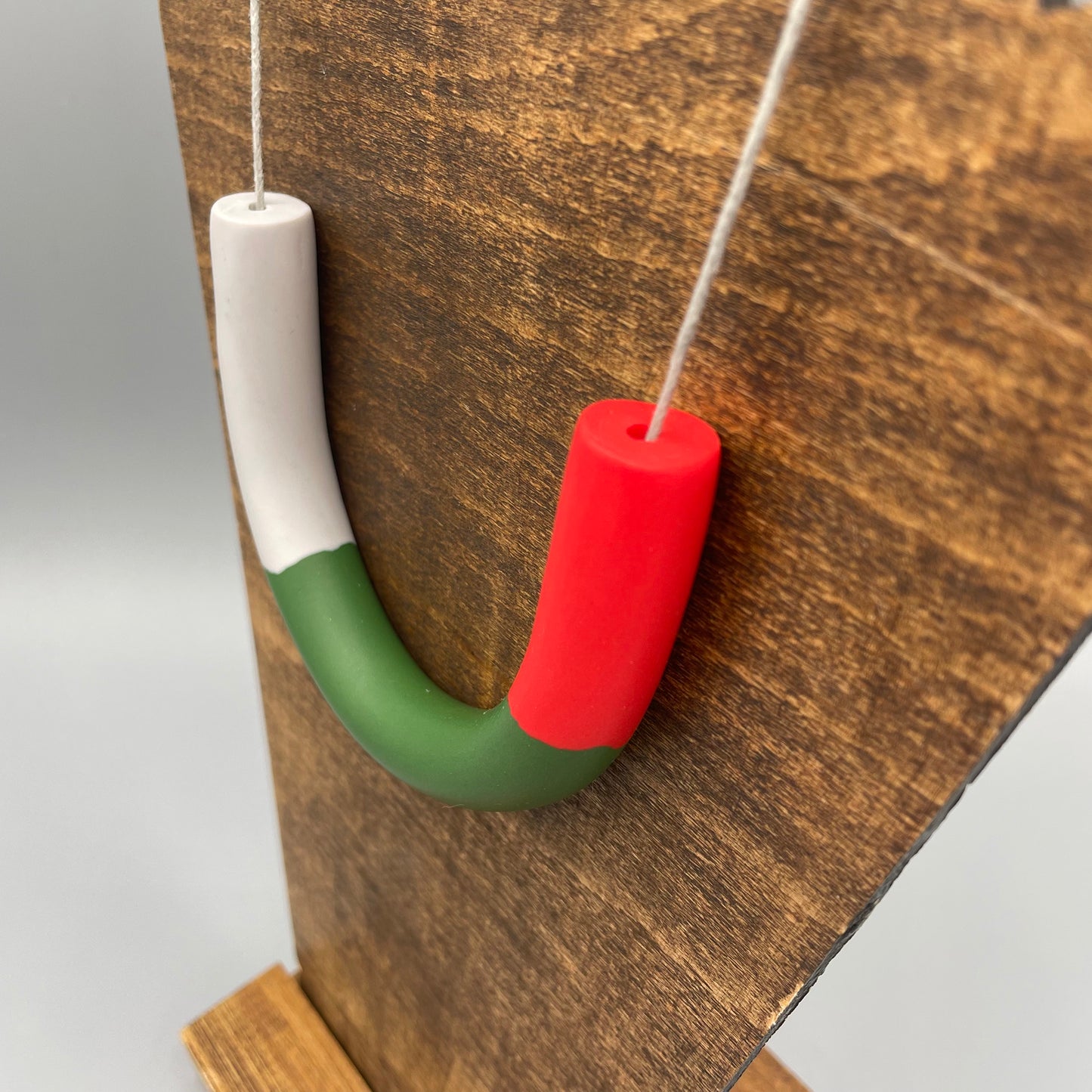 Polymer Clay Tubular Necklace – Khaki, Red & Grey