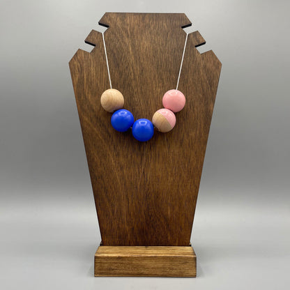 Wooden Bead Necklace – Blue & Baby Pink