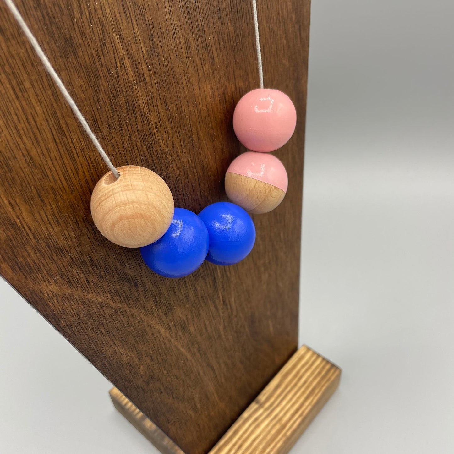 Wooden Bead Necklace – Blue & Baby Pink