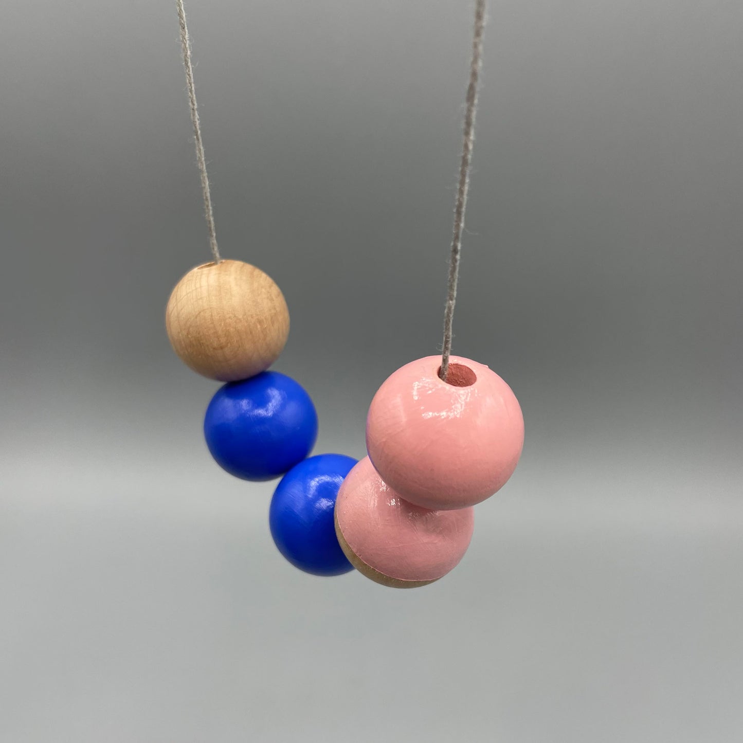 Wooden Bead Necklace – Blue & Baby Pink