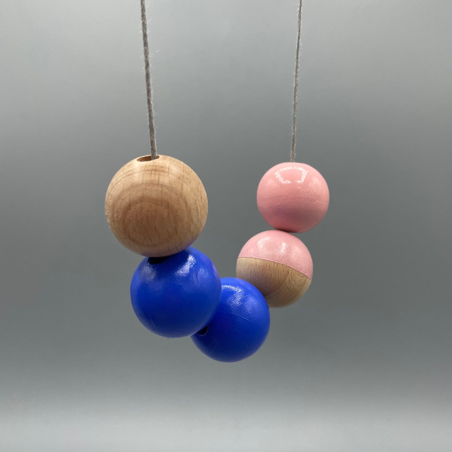 Wooden Bead Necklace – Blue & Baby Pink