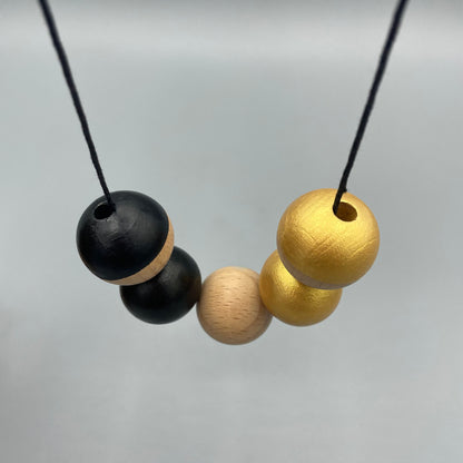 Wooden Bead Necklace – Black & Gold