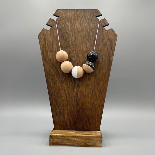 Wooden Bead Necklace – Black & White - Patterned