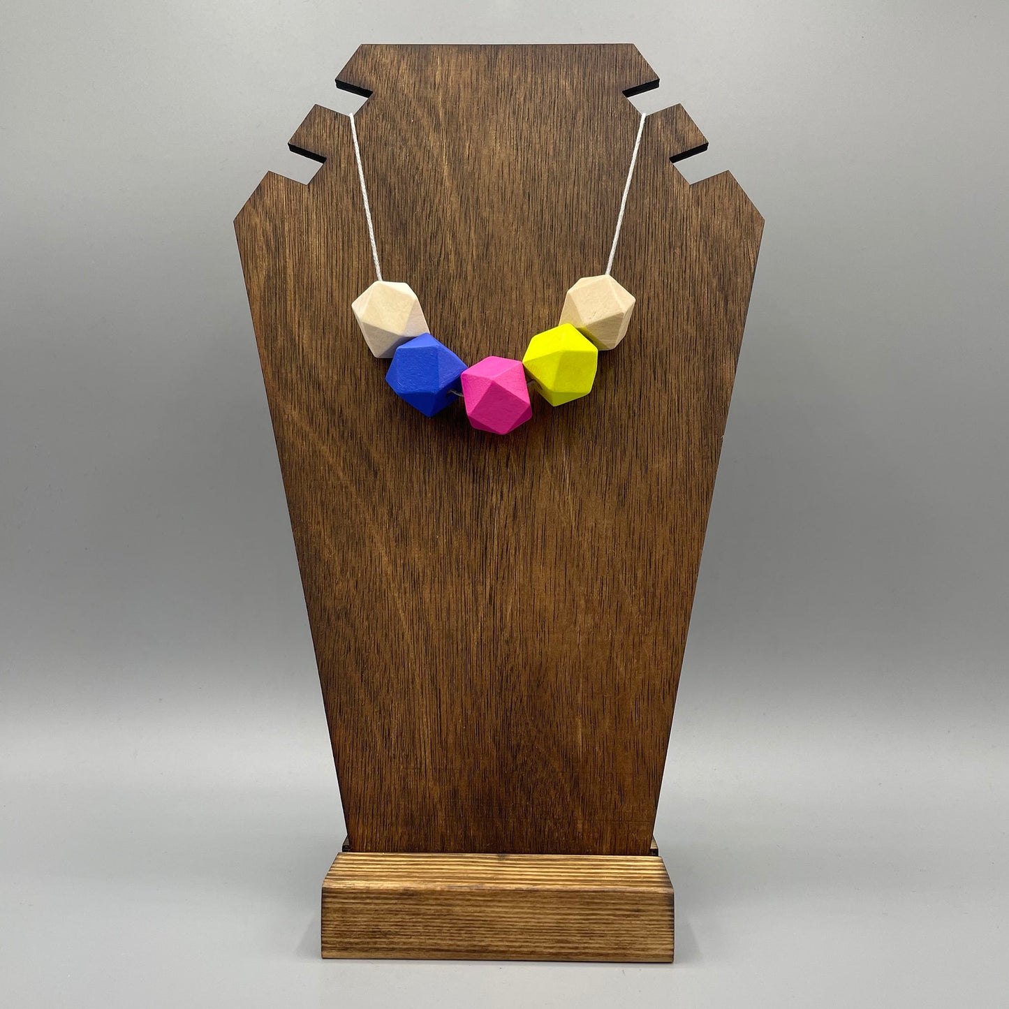 Wooden Bead Necklace – Blue, Pink & Chartreuse