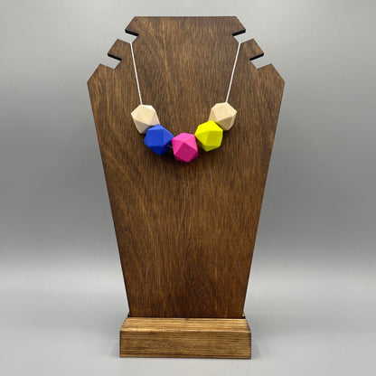 Wooden Bead Necklace – Blue, Pink & Chartreuse