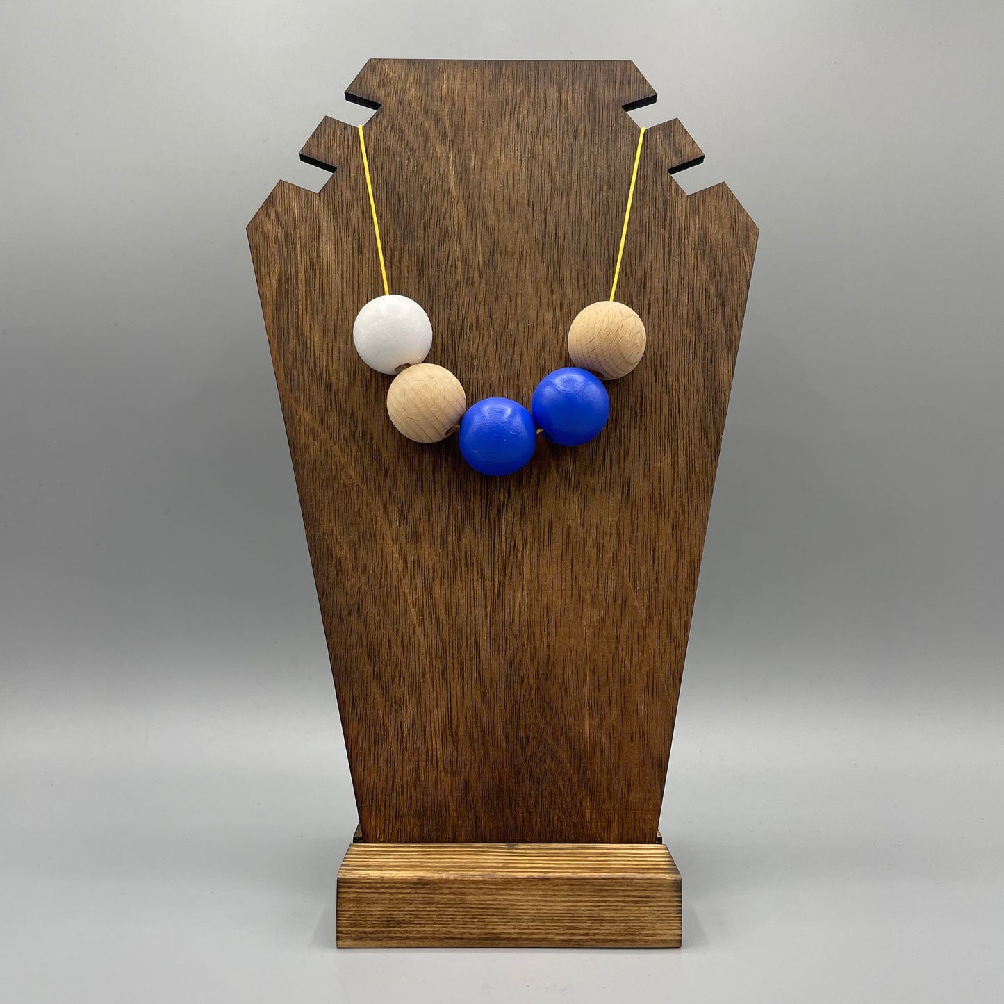 Wooden Bead Necklace – Blue & White