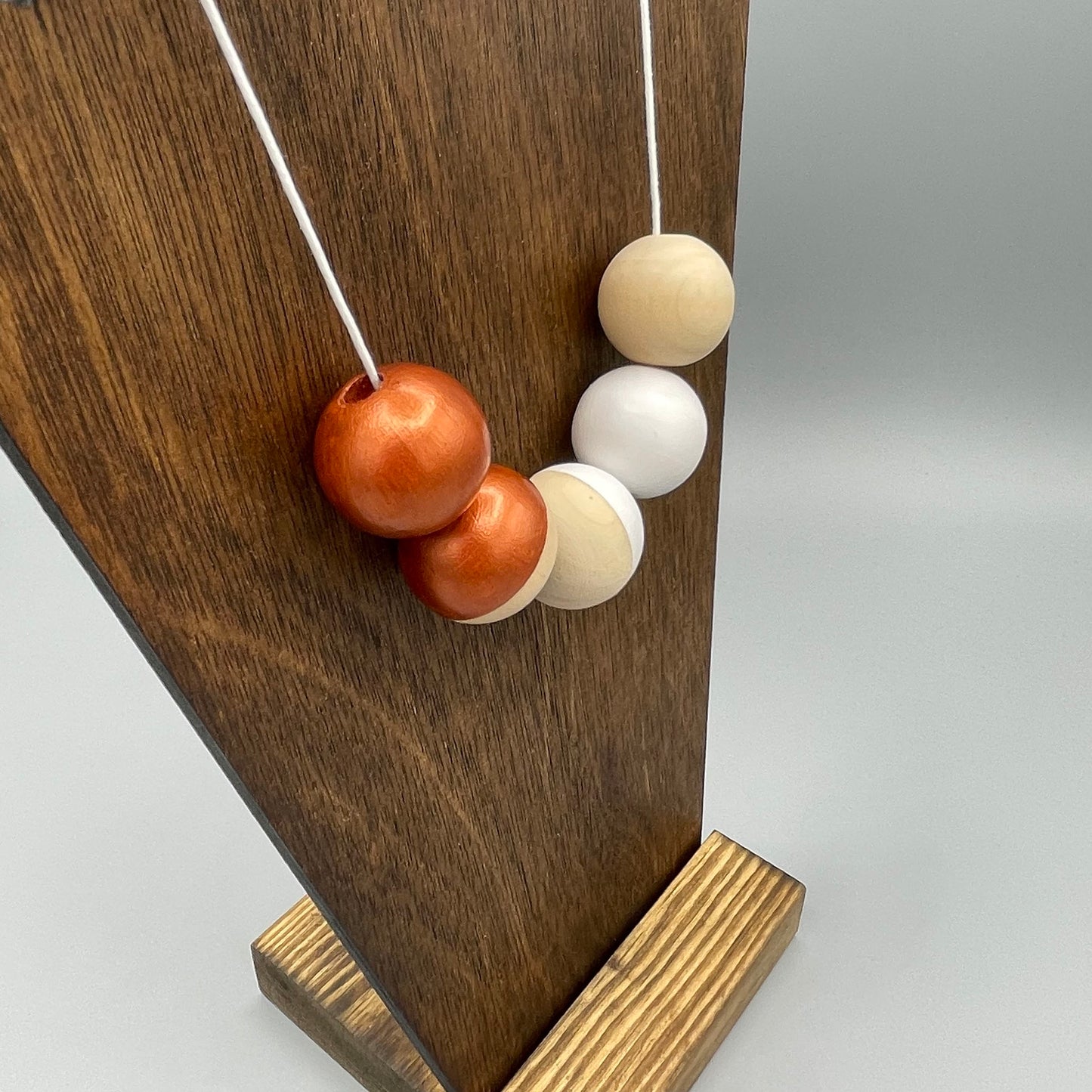 Wooden Bead Necklace – Copper & White