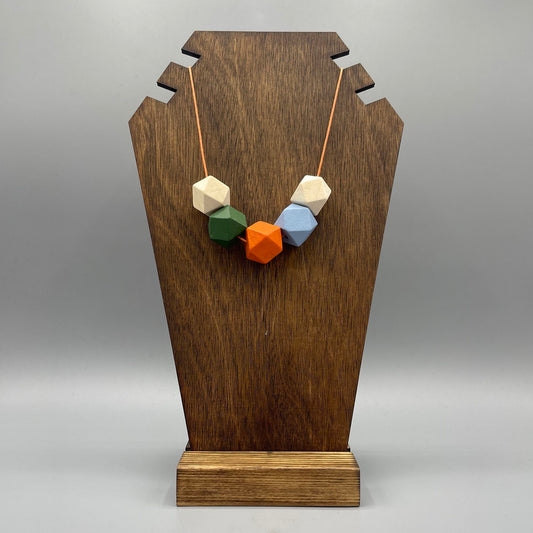 Wooden Bead Necklace – Khaki, Orange & China Blue