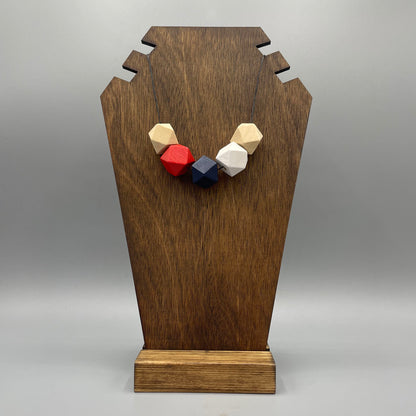 Wooden Bead Necklace – Red, Navy & White