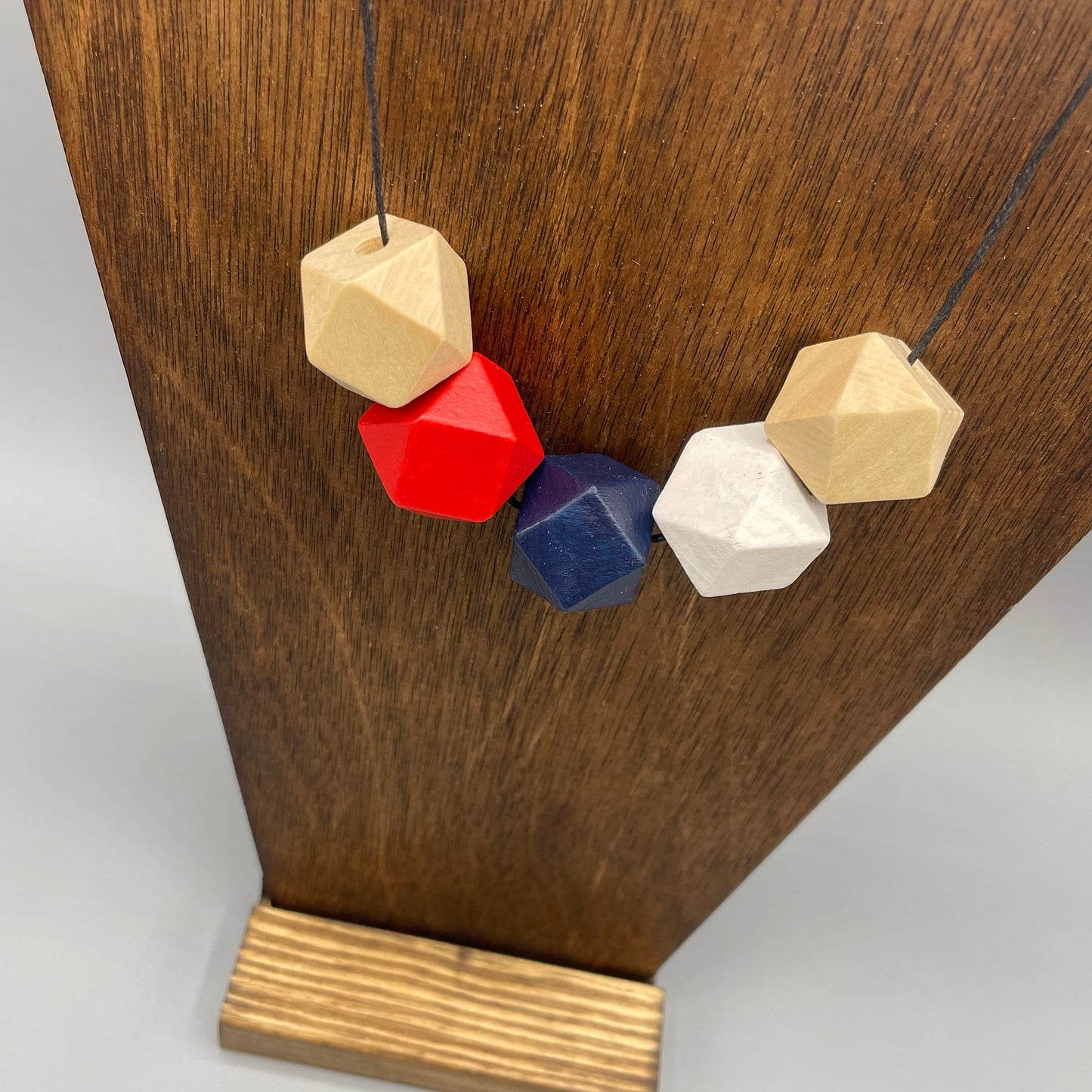 Wooden Bead Necklace – Red, Navy & White