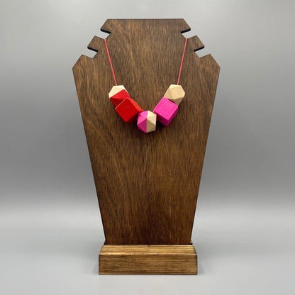 Wooden Bead Necklace – Red & Pink