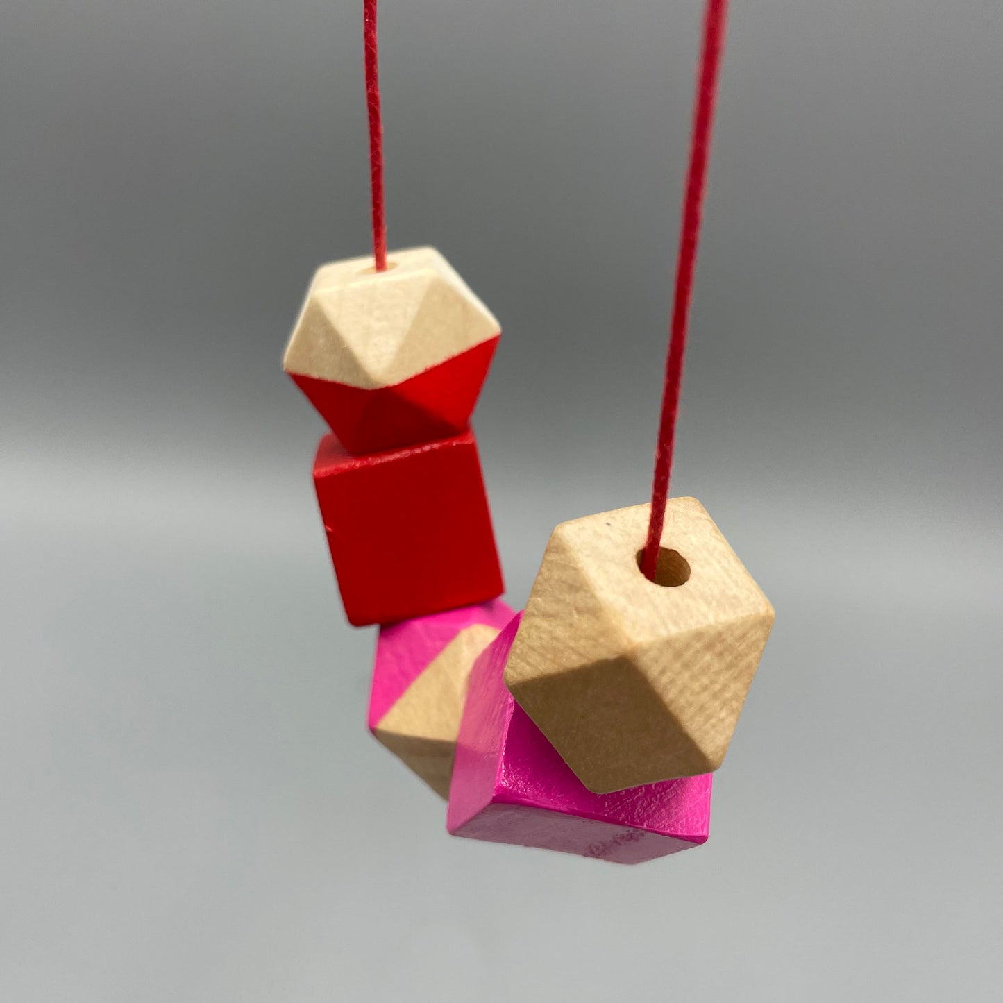 Wooden Bead Necklace – Red & Pink