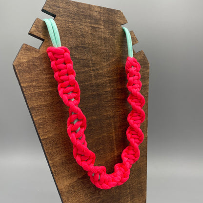 Paracord Macrame Necklace - Neon Pink & Mint