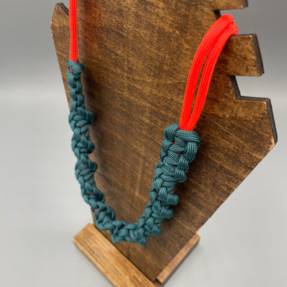 Paracord Macrame Necklace - Peacock Green & Neon Red