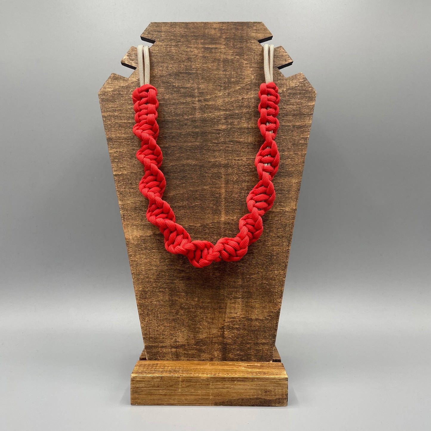 Paracord Macrame Necklace - Red & Beige